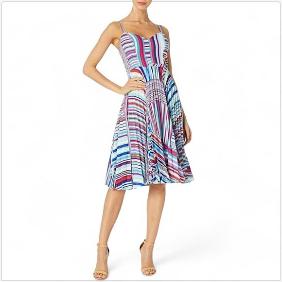 Parker Magna Stripe Dress Colorful Pleated Skirt Flowy Summer Spring NEW NWOT 6 - Picture 1 of 5